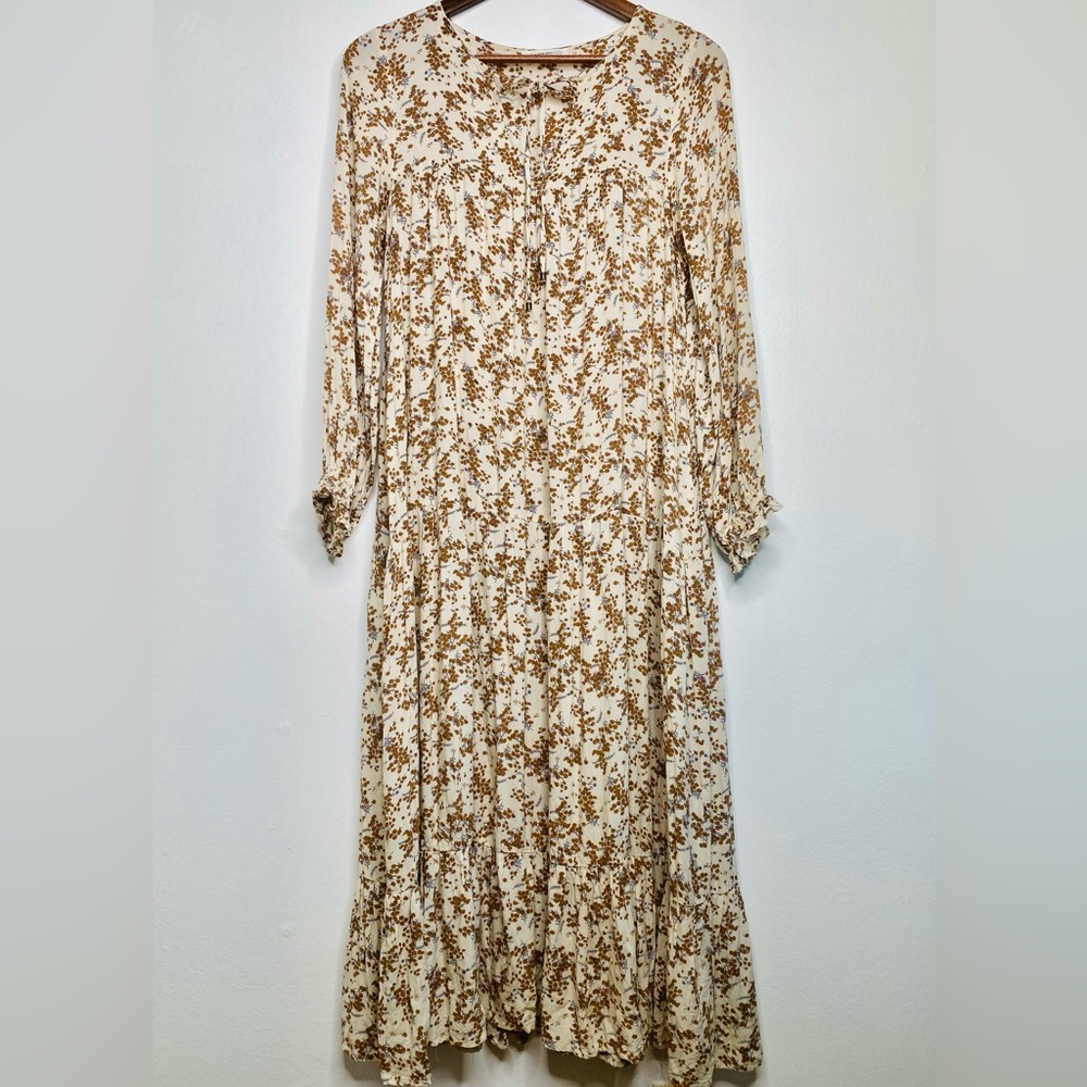 Floral Midi Dress | Cream and Brown